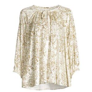 Elie Tahari Metallic Burnout Velvet Raglan Blouse